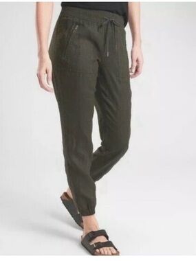 Athleta Cabo Olive Green Linen Joggers 8